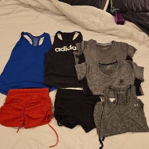 Adidas Black and White Logo Tank with Red Shorts